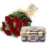 Bunch of 12 Red Roses & 16 Pcs Ferrero Rocher  offer Gifts & Crafts