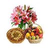 5 Pink Lily With 500 gm Mix Dryfruits N 2 kg Fruit Basket offer Gifts & Crafts